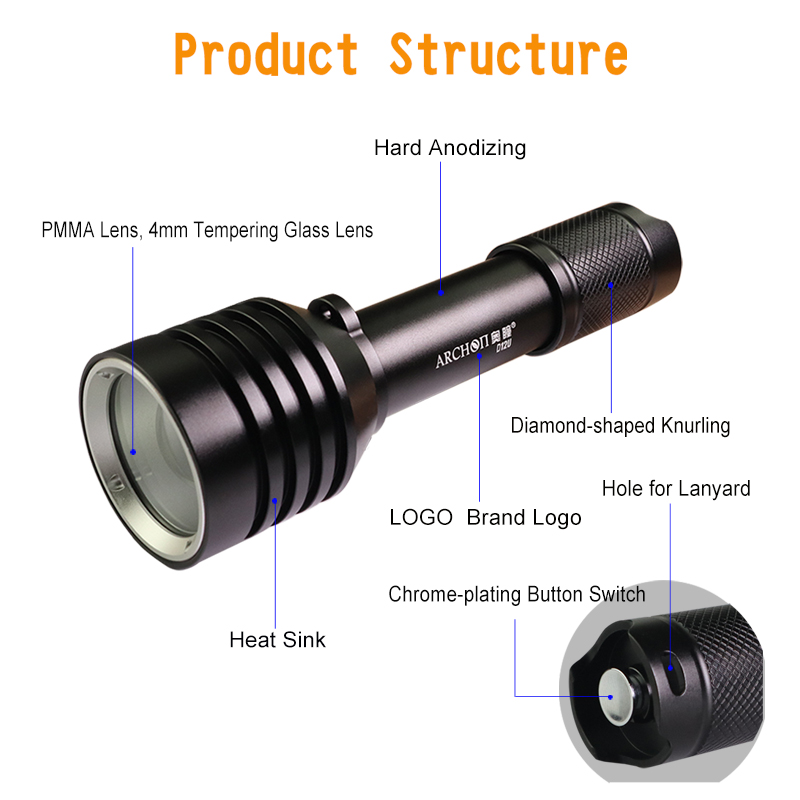 Archon D12u Rotating Zoom Divi - Underwater Flashlight review and price